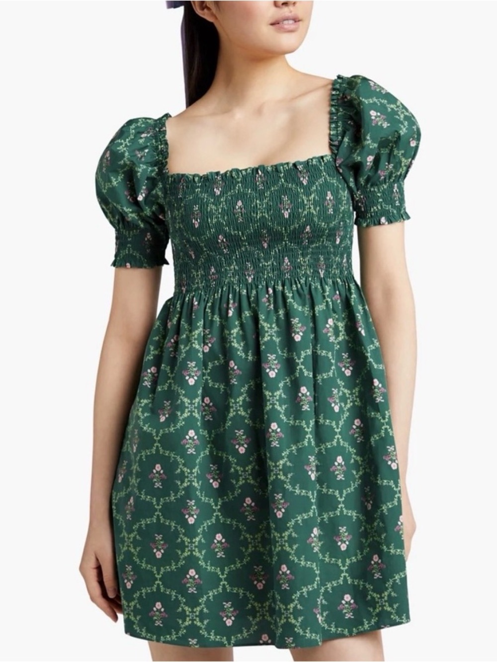 Hill House Green Floral Mini Dress